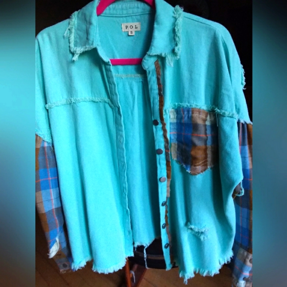 Brand new POL blue lemonade shacket size small